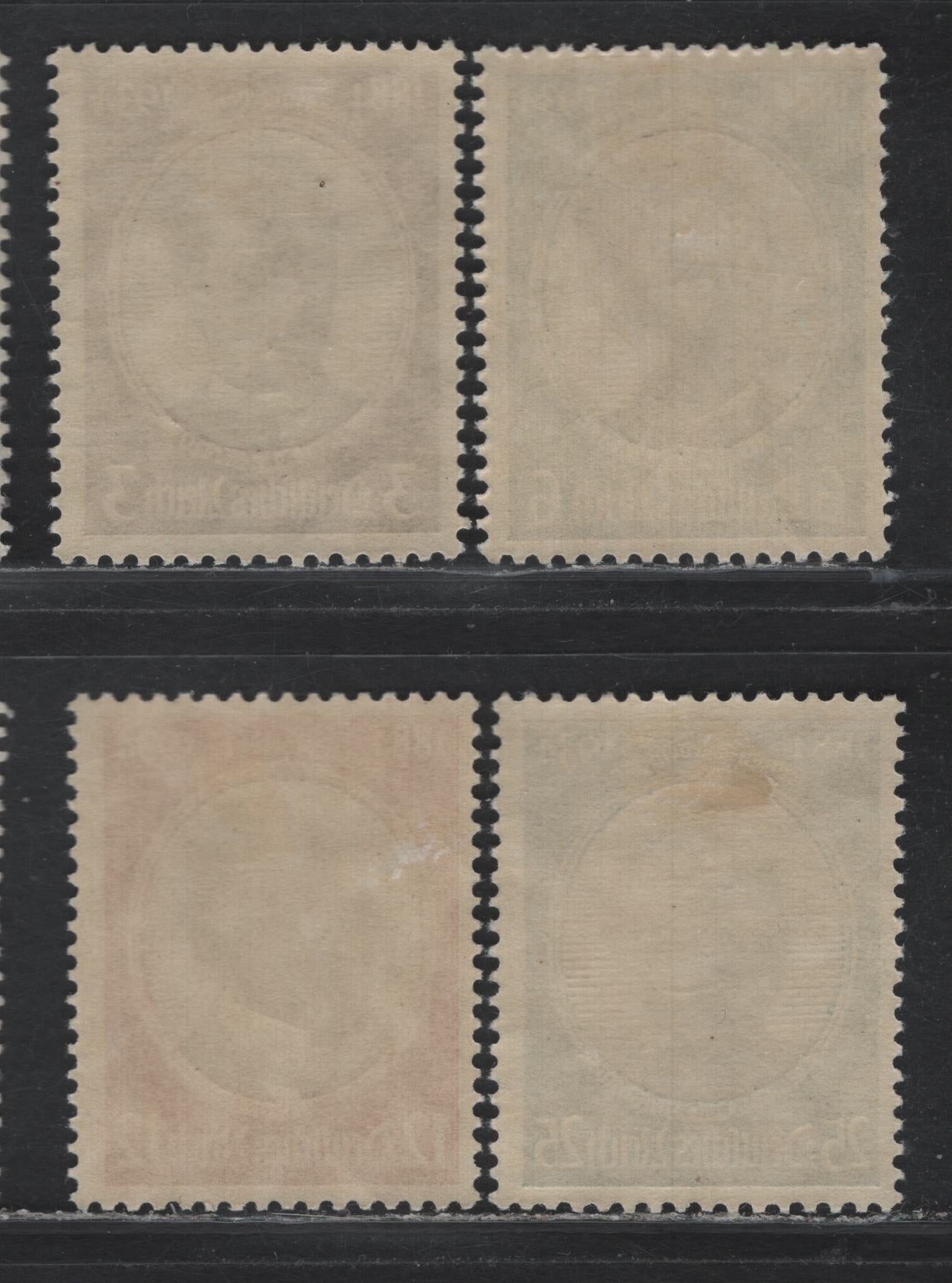 Lot 164 Germany SC#432-435 (540ya, 541x, 542x, 543y) 3pf - 25pf Brown & Chocolate - Bright Blue & Chocolate , 1934 Lost Colonies Issue, 4 F/VFOG Singles, Horizontal Wove Paper On 3pf & 25pf, Vertical Wove For The Other Two