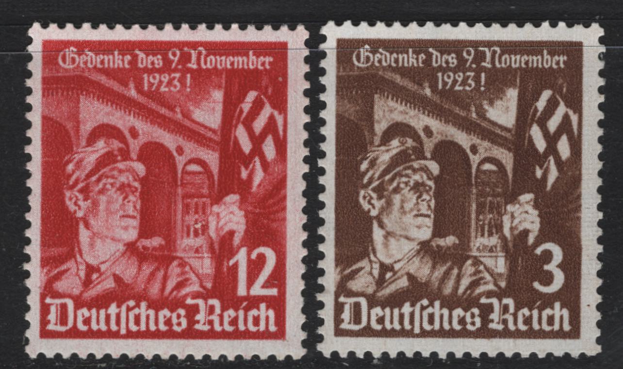 Lot 177 Germany SC#467-468 (598y, 599x) 3pf - 12pf Brown -Dark Red , 1935 12th Anniversary of First Potsch Issue, 2 VFNH Singles, Includes The Horizontal Wove Paper Printing Of the 3pf