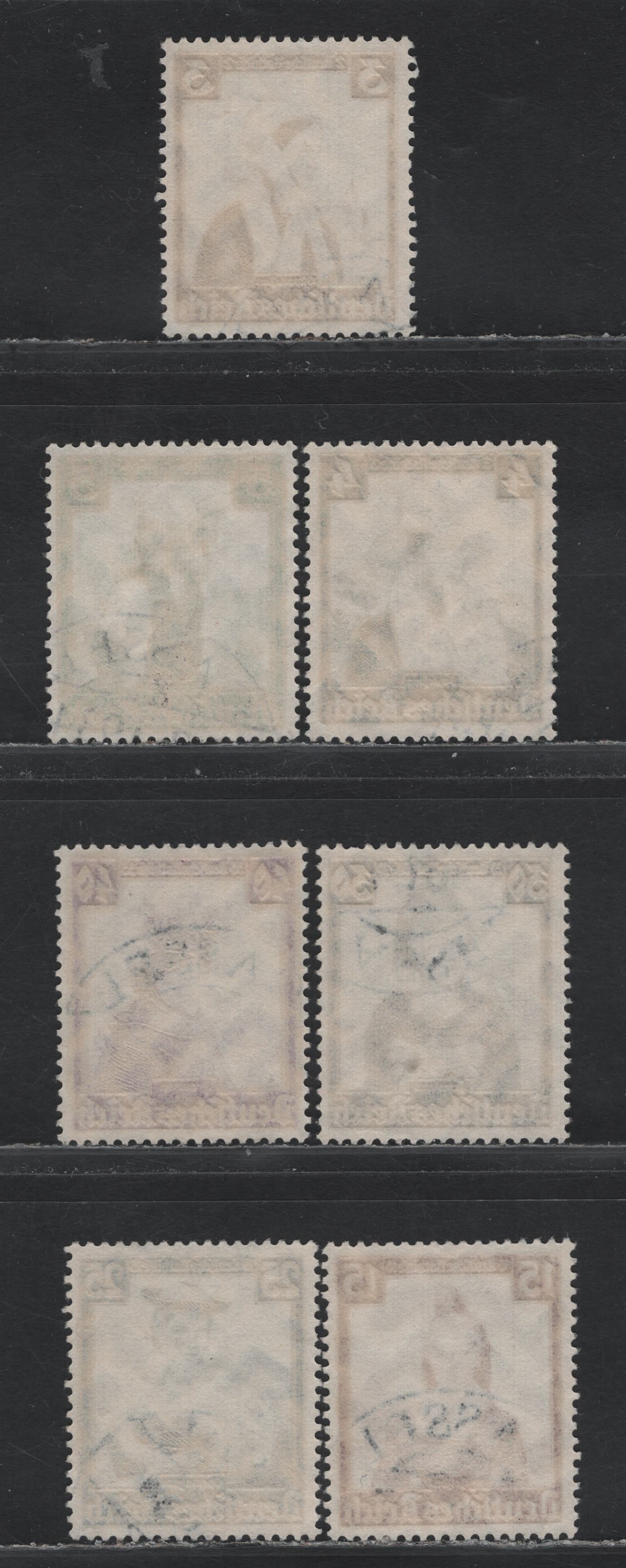 Lot 196 Germany SC#B69-B71, B75-B78 (588-590, 594-597) 3pf+2pf - 40pf+35pf Dark Brown - Plum , 1935 Costumes Semi Postal Issue, 7 Very Fine Used Singles, All With What Appears To Be A Forged Cassel CDS Cancel