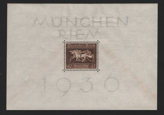 Lot 14 Germany SC#B90 (4x) 42pf Brown, 1936 Brown Ribbon Race Issue, A VFNH Souvenir Sheetlet Of 1, Very Light Age Toning