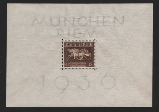 Lot 199 Germany SC#B90 (4x) 42pf Brown, 1936 Brown Ribbon Race Issue, A VFNH Souvenir Sheetlet Of 1, Very Light Age Toning