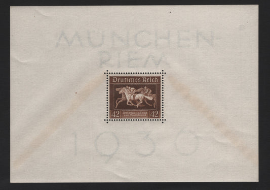 Lot 200 Germany SC#B90var 42pf Brown, 1936 Brown Ribbon Race Issue, A VFNH Souvenir Sheetlet Of 1, As Lot 199, But Watermark Contains In Large Period After 'Monchen"