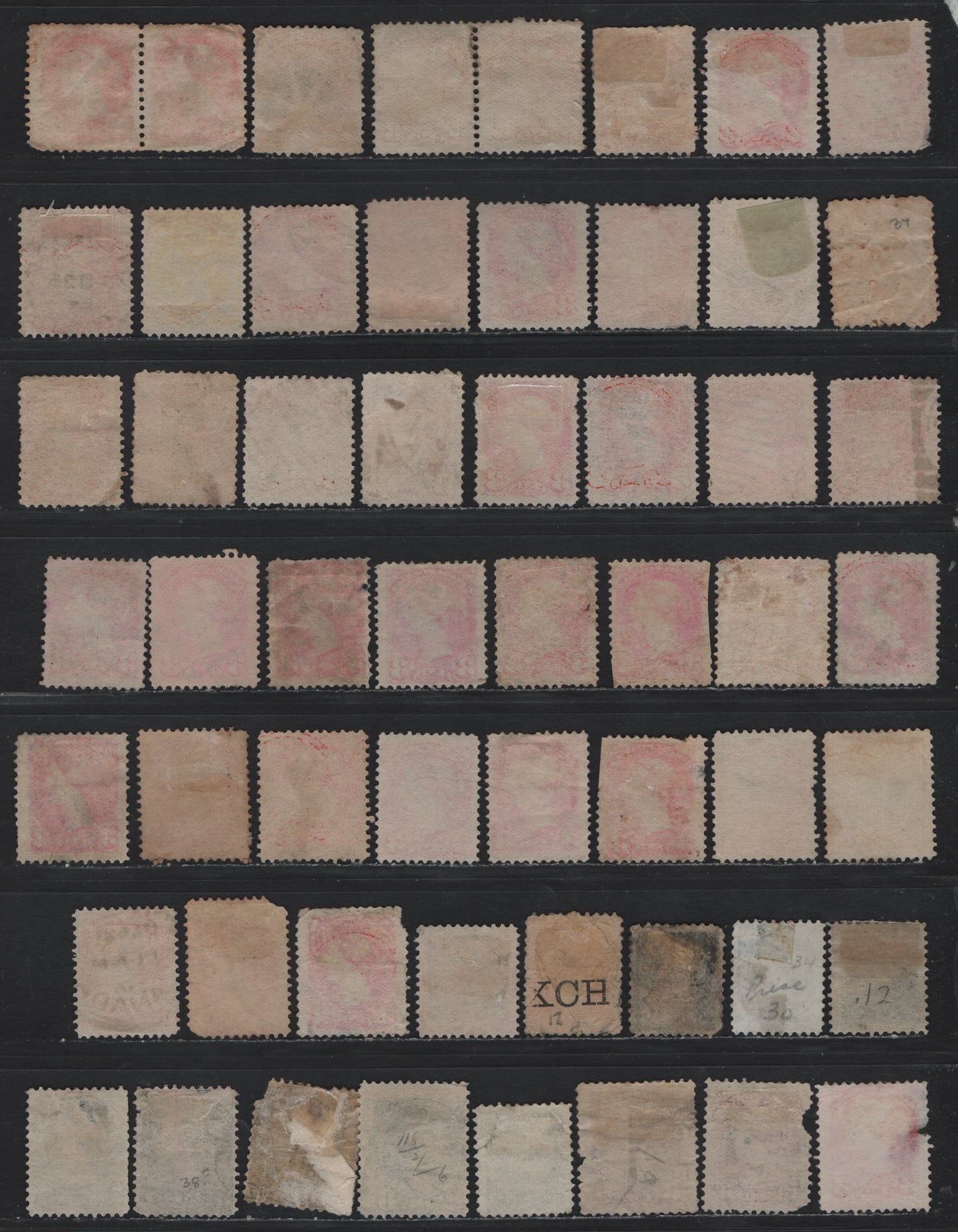 Lot 20 (C) Canada #34-35, 36i, 41-42, 44b, 45 1/2c - 8c Black - Blue Gray Queen Victoria, 1870-1897 Small Queen Issue, 54 Very Good Used Singles, Predominately VG or Faulty Examples, Completely Unchecked As To Paper/Perf