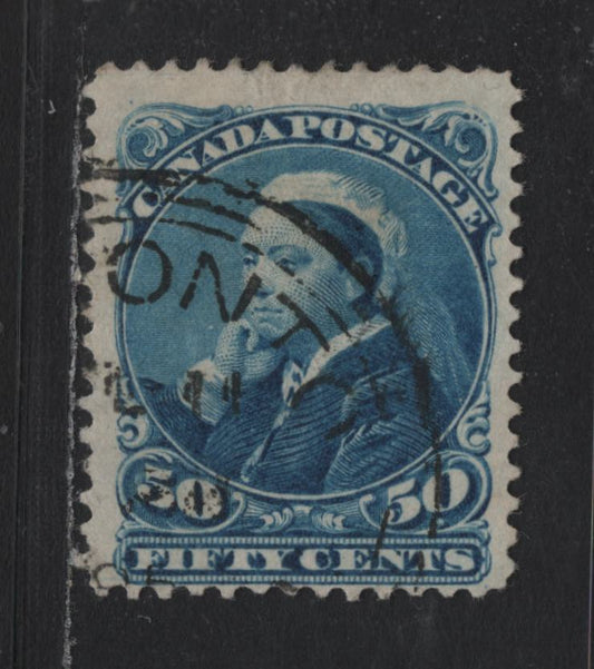 Lot 21 (C) Canada #47 50c Blue Queen Victoria, 1870-1893 Small Queen Issue, A Fine Used Single, Soft Horizontal Wove Paper, Perf 12.1x12