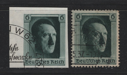 Lot 215 Germany SC#B102a, B103a (646, 647) 6pf Blackish Blue Green, 1937 48th Birthday Of Hitler - German National Philatelic Exhibition Issues, 2 Very Fine Used Singles