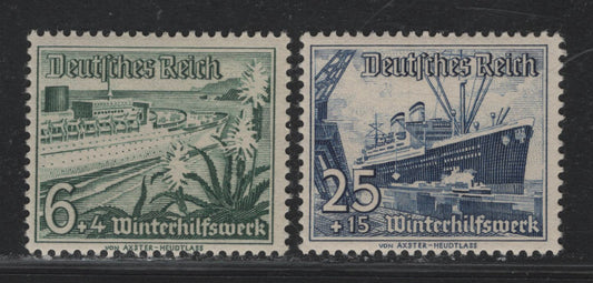Lot 219 Germany SC#B110, B114 (654, 658) 6pf+4pf - 25pf+15pf Blue Green - Deep Ultramarine, 1937 Winter Aid Semi Postal Issue, 2 FNH Singles, Depicting Ships
