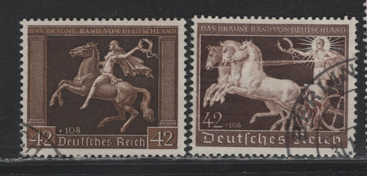 Lot 223 Germany SC#B119,B173 (671x, 747) 42pf+108pf Brown, 1938-1940 5th & 7th Brown Ribbon Race Issues, 2 Fine/Very Fine Used Singles