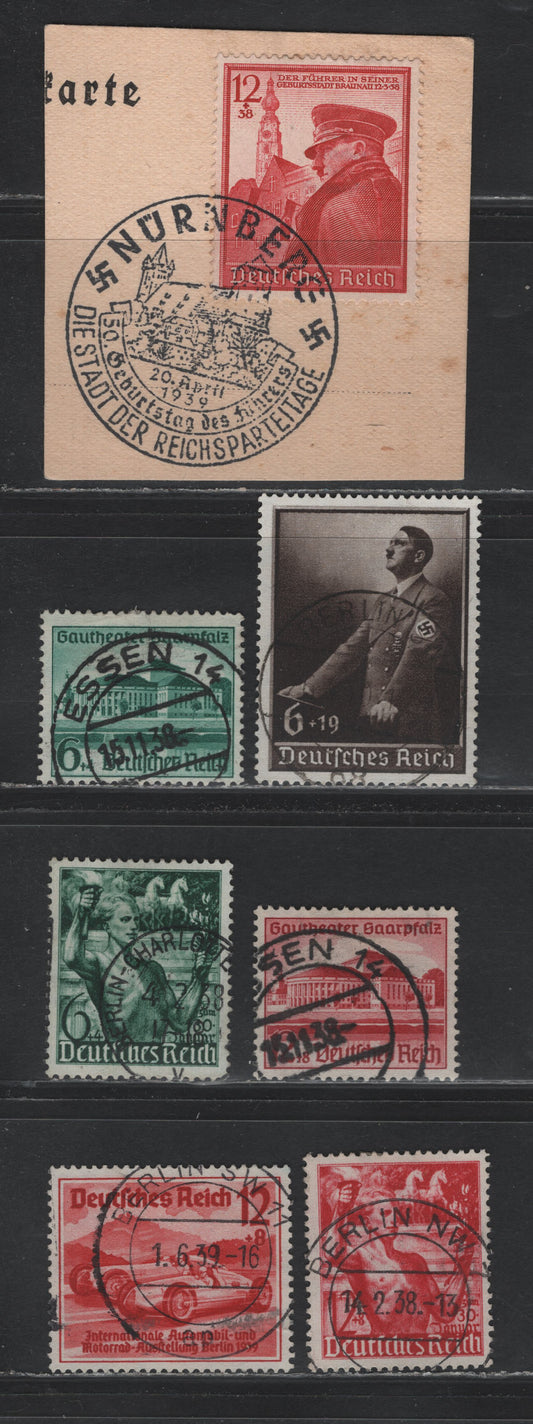 Lot 225 Germany SC#B116/B140 (660/694) 6pf+4pf - 6pf+19pf Dark Green - Black Brown, 1938-1939 5th Anniv of Assumption of Power - Day of National Labour Issue, 7 Very Fine Used Singles, SON Berhn, Nuremburg Or Essen Cancels