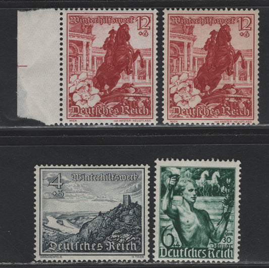 Lot 228 Germany SC#B116, B128, B165 (660, 680, 731y) 6pf+4pf - 12pf+8pf Dark Green - Dark Carmine, 1938-1939 Assumption of Power - Winter Help Issues, 3 VFNH Singles