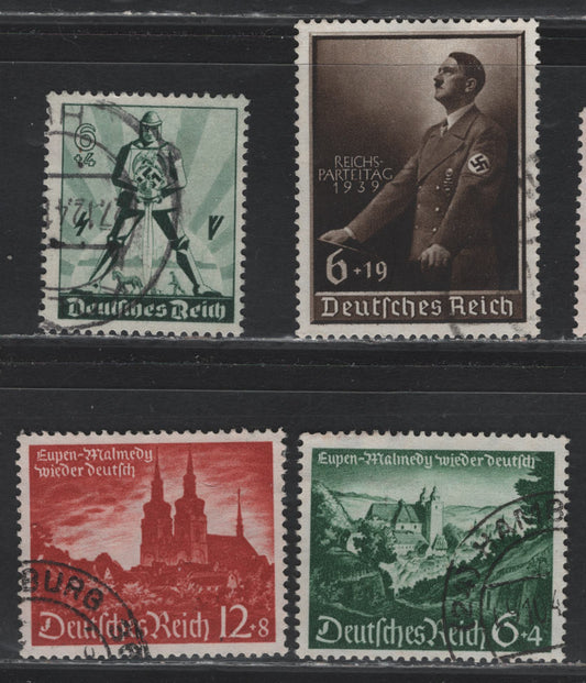 Lot 230 Germany SC#B147, B171, B174-B175 (701, 748-749) 6pf+19pf - 12pf+8pf Black Brown - Orange Red, 1939-1940 Nazi Congress - Eupen & Malmedy Reunion Issues, 4 Very Fine Used Singles