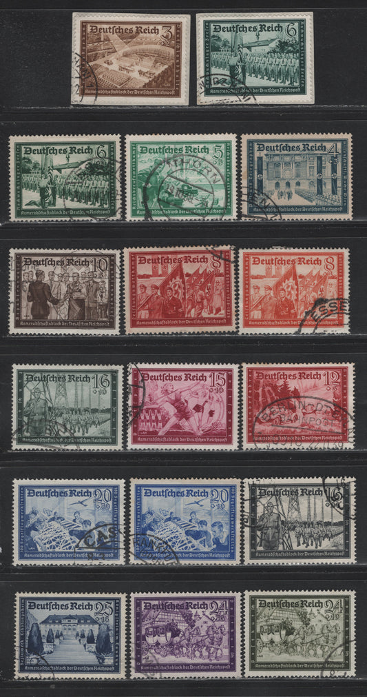 Lot 232 Germany SC#B148/B159 (702-713, 773-778) 3pf+2pf - 25pf+15pf Bistre Brown - Dark Blue, 1939-1941 Hitler's National Culture Fund Issues, 17 Fine/Very Fine Used Singles, Nearly Complete Set, Missing Only B154A - 12pf+18pf Dark Carmine Rose