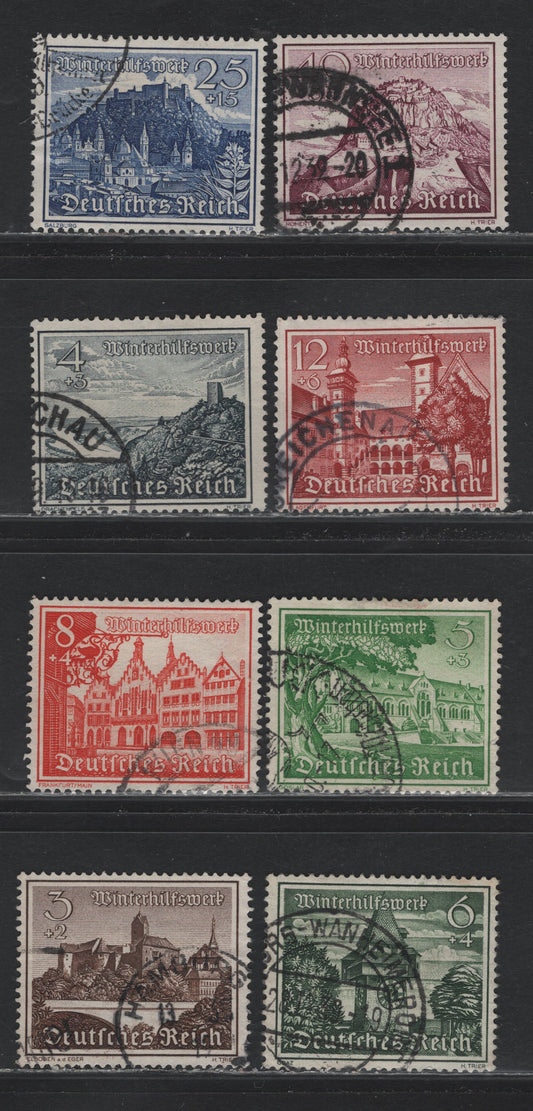 Lot 234 Germany SC#B160/B168 (730y-735x-y, 737y-738y) 3pf+2pf - 40pf+35pf Dark Brown - Rose Violet, 1939 Winter Help Semi Postal Issue, 8 Fine Used Singles, As Lot 233, But Fine