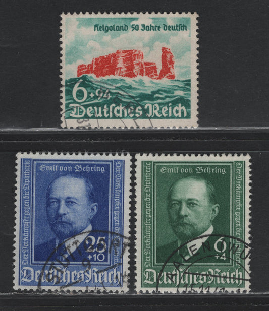 Lot 236 Germany SC#B176, B186-B187 (750, 760-761) 6pf+94pf - 25pf+10pf Bright Blue Green & Red Orange - Bright Ultramarine, 1940 Heligoland 50th Year As Part Of Germany - Dr Emil Von Behany Issues, 3 Fine Used Singles