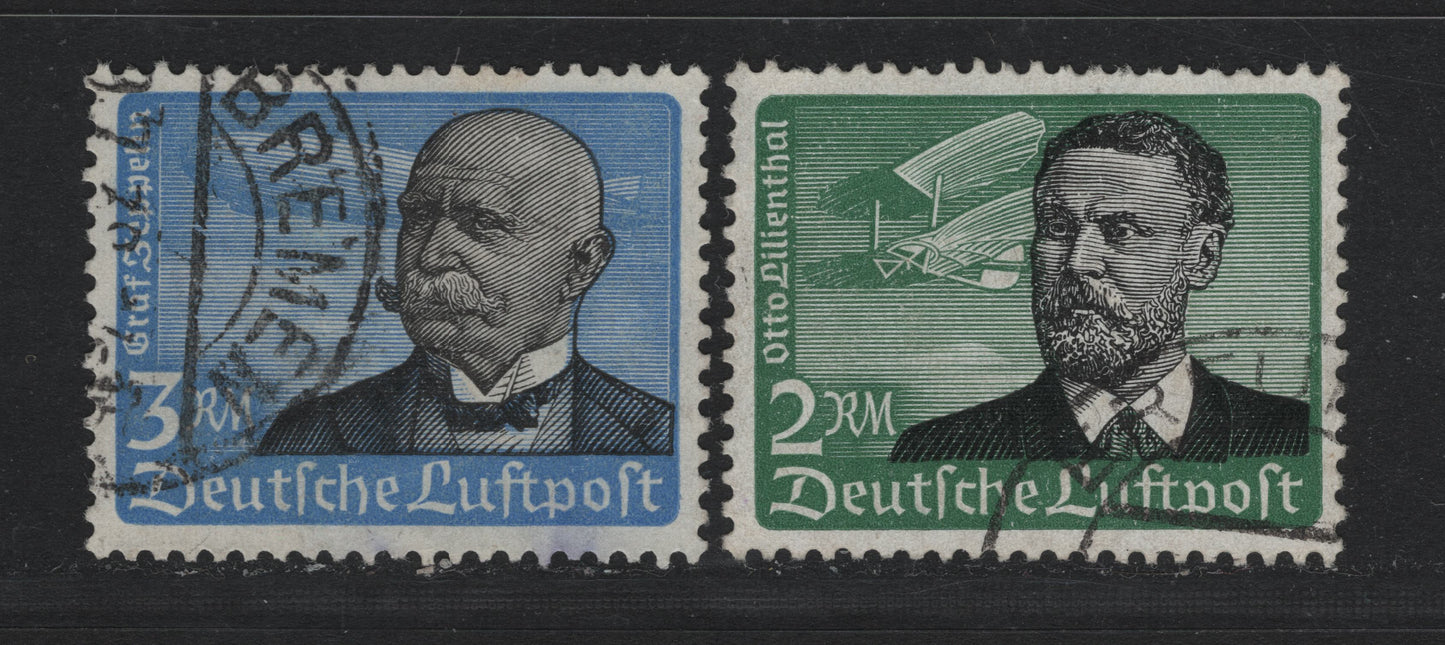 Lot 240 Germany (C)SC#C55-C56 (538x-539x) 2m - 3m Green & Black - Blue &Black , 1934 Airmail Issue, 2 Very Fine Used Singles