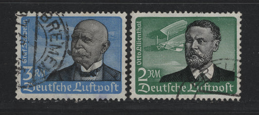 Lot 240 Germany (C)SC#C55-C56 (538x-539x) 2m - 3m Green & Black - Blue &Black, 1934 Airmail Issue, 2 Very Fine Used Singles