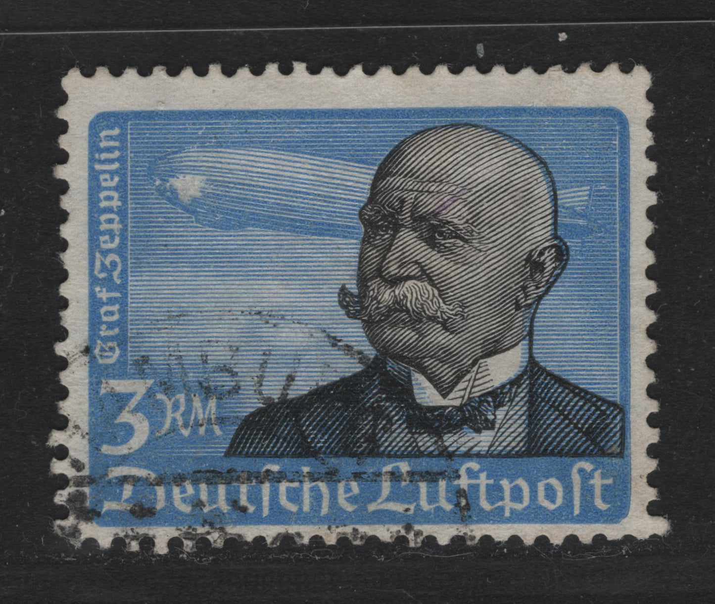 Lot 244 Germany SC#C56var (539y) 3m Blue & Black , 1934 Airmail Issue, A Very Good Used Single, Horizontal Wove Paper, Light Cancel But Small Surface Scuff On The Nose Of The Zeppelin, The First One We Have Offered.
