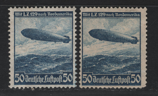 Lot 245 Germany SC#C57 (606x, 606y) 50pf Dark Blue, 1934 Airmail Issue, 2 FOG & Unused Singles, Upper Hook Of Swastika To The Left (606x) & To The Right (606y), 606x Has No Gum & 606y Has Gum