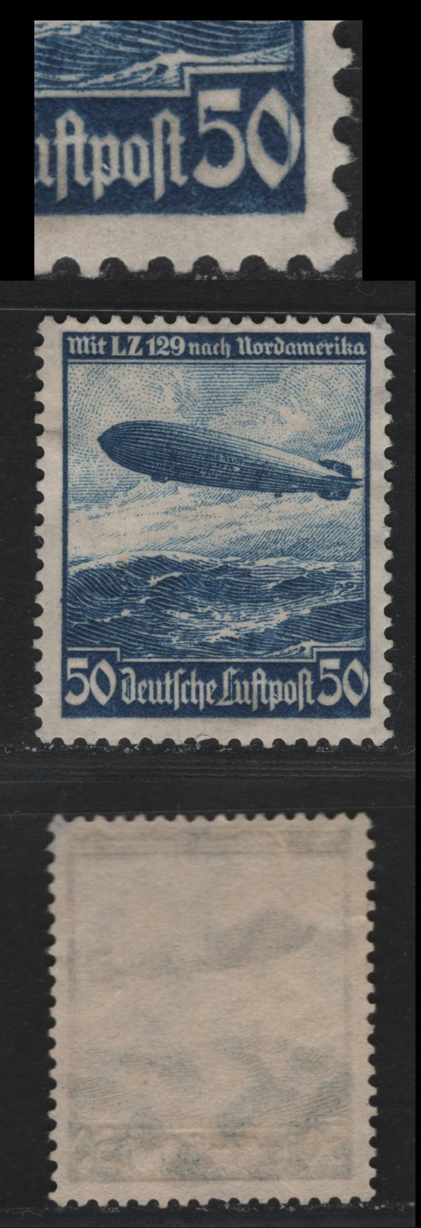 Lot 246 Germany SC#C57var (606x) 50pf Dark Blue , 1934 Airmail Issue, A Fine Unused Single, Showing Vertical Scratch Along Right Side Through Right 'O'