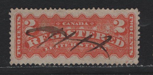 Lot 25 Canada #F1d 2c Orange, 1875-1896 Registration Issue, A Fine Used Single, Perf 12x11.75, Scarce Perf, Stout Vertical Wove Paper.