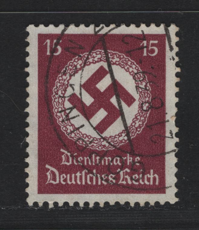 Lot 253 Germany SC#O87 (139) 15pf Claret , 1934 Swastika Design Official Issue, A Very Fine Used Single, Swastika Wmk