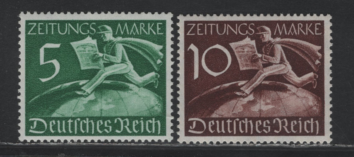 Lot 256 Germany SC#P1-P2 5pf - 10pf Green - Red Brown , 1939 Newspaper Stamps Issue, 2 VFNH Singles