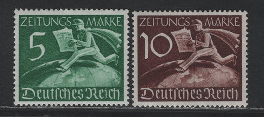 Lot 256 Germany SC#P1-P2 5pf - 10pf Green - Red Brown, 1939 Newspaper Stamps Issue, 2 VFNH Singles