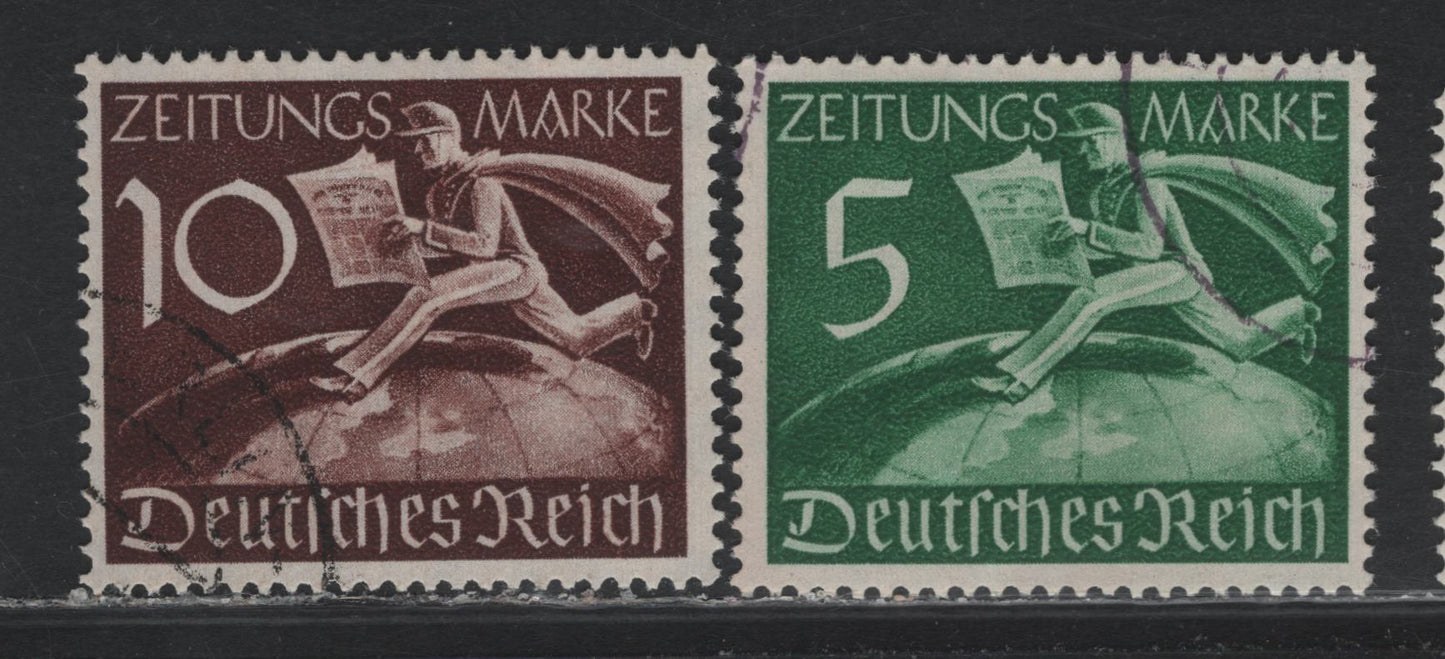 Lot 257 Germany SC#P1-P2 5pf - 10pf Green - Red Brown , 1939 Newspaper Stamps Issue, 2 Very Fine Used Singles, Postally Used