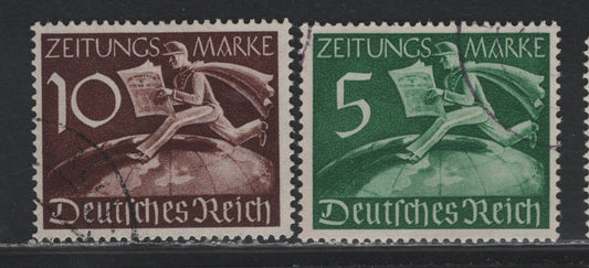 Lot 257 Germany SC#P1-P2 5pf - 10pf Green - Red Brown, 1939 Newspaper Stamps Issue, 2 Very Fine Used Singles, Postally Used
