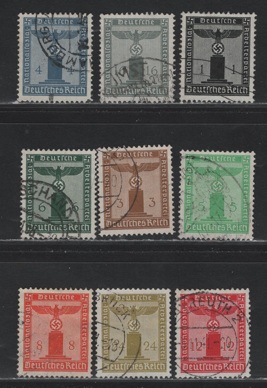 Lot 260 Germany SC#S1-S11 (144-154) 1pf - 24pf Black - Citron, 1938 Franchise Issue, 11 Very Fine Used Singles