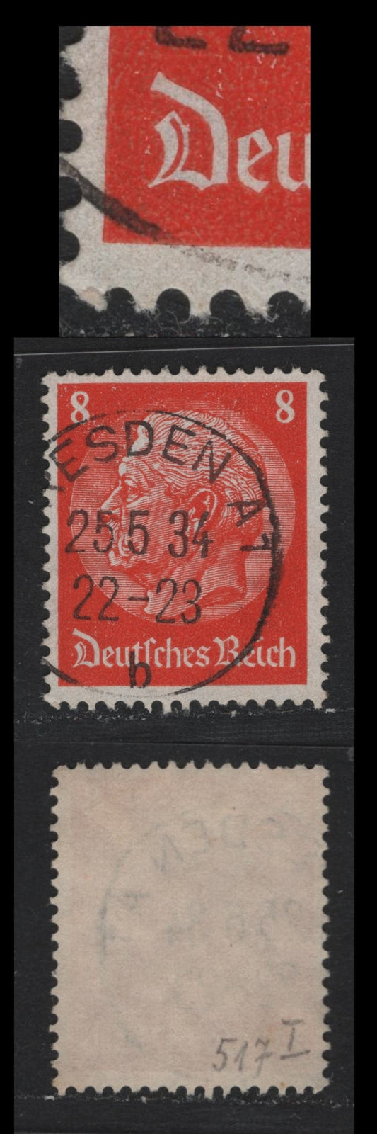Lot 269 Germany SC#420b (517J) 8pf Deep Orange, 1933-1936 Hindenburg Issue, A Fine Used Single, Open 'D'
