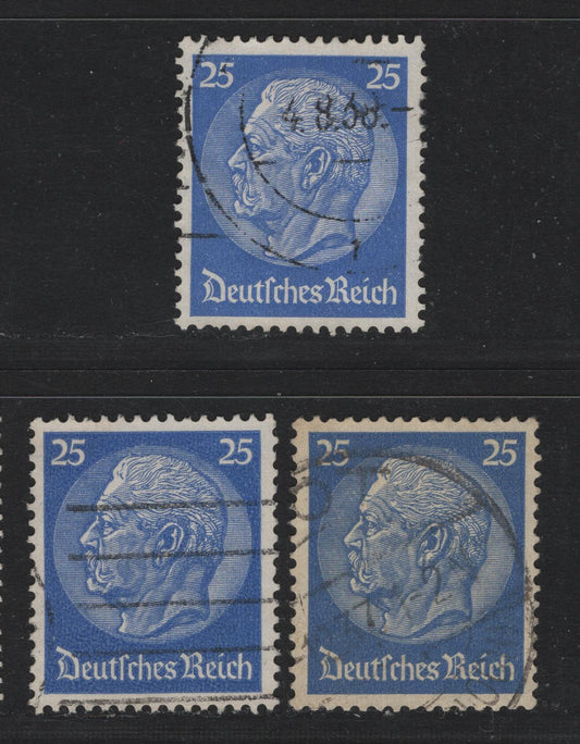 Lot 277 Germany SC#425 (522xa) 25pf Dull Ultramarine & Pale Lilac Ultramarine, 1933-1936 Hindenburg Issue, 2 Very Fine Used Singles, Normal Shade For This Value Is Medium Lilac Ultramarine, These are Lighter & Duller