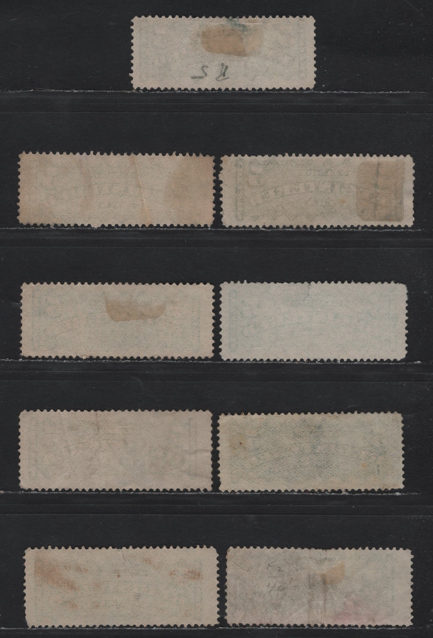 Lot 30 (C) Canada #F2a, F2i 5c Green & Blue Green , 1875-1896 Registration Issue, 9 Very Good Used Singles, Second Ottawa Printings, Small Faults, Like Small Tears, Creases Or Thins