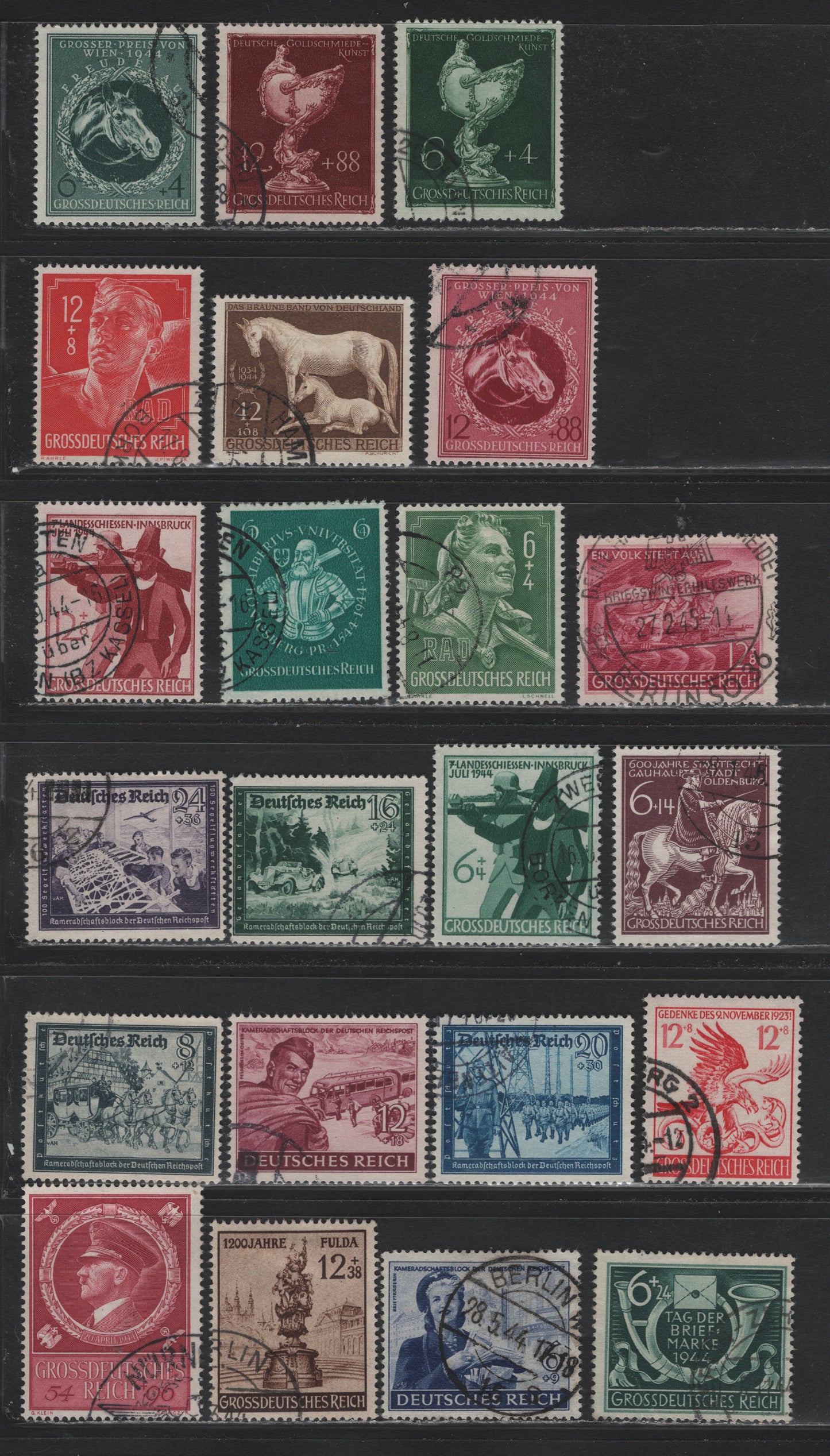 Lot 305 Germany SC#B270-B291 (886/908) 12+38pf - 12+8pf Deep Brown - Rose Carmine , 1944-1945 Fulda Millenary - Proclamation of People's Army Issues, 22 Fine/Very Fine Used Singles