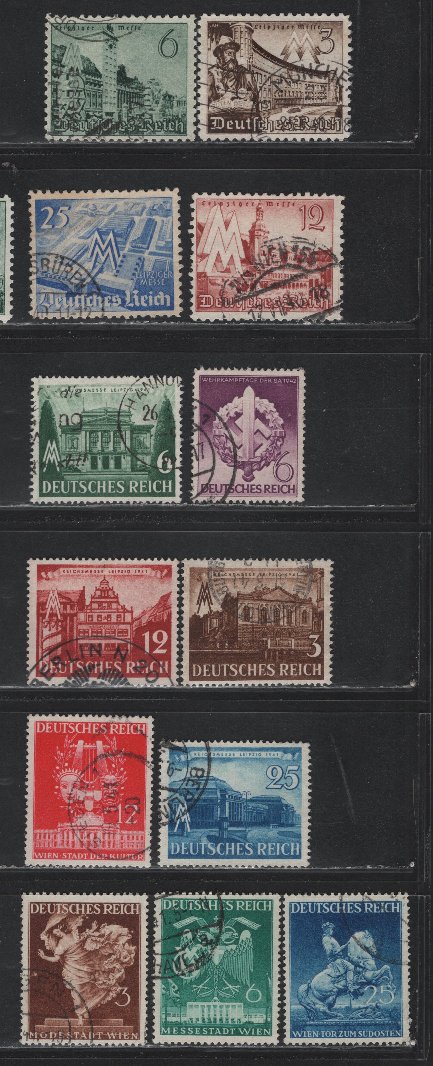 Lot 311 Germany SC#494-505 528 (739/818) 3pf - 6pf Dark Brown - Purple , 1940-1942 Leipzig Fair - War Effort Day Issues, 13 Fine/Very Fine Used Singles, As Lot 311 But Used