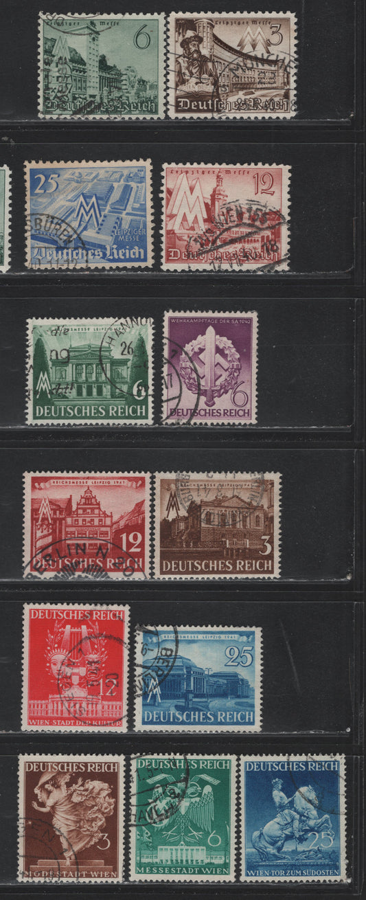 Lot 311 Germany SC#494-505 528 (739/818) 3pf - 6pf Dark Brown - Purple, 1940-1942 Leipzig Fair - War Effort Day Issues, 13 Fine/Very Fine Used Singles, As Lot 311 But Used