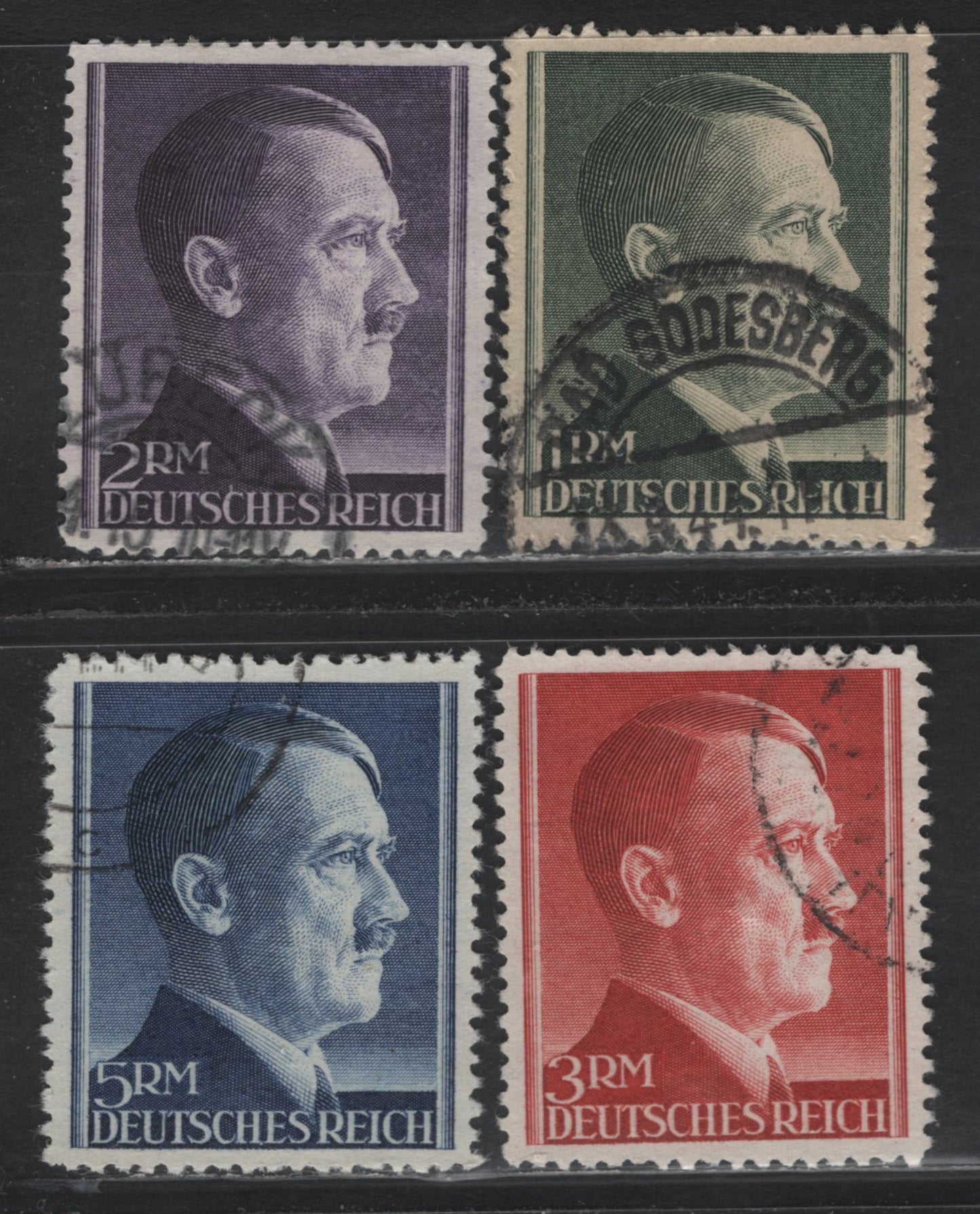 Lot 314 Germany SC#524a-525a 526-526 (799A-802A) 1rm - 5m Slate Green - Deep Blue , 1941-1944 Hitler Heads Issue, 4 Very Fine Used Singles, Perf 12.5