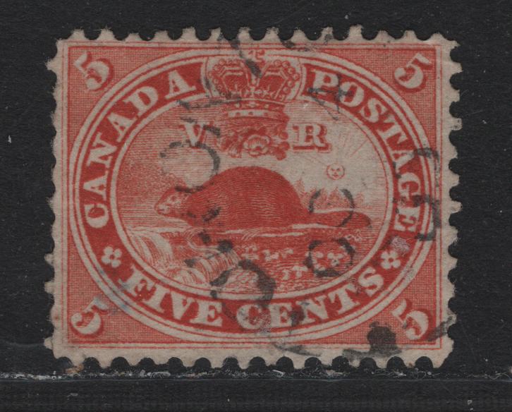 Lot 4 (C) Canada #15iv 5c Vermillion Beaver, 1859-1864 First Cents Issue, A Fine Used Single, Thin Horizontal Wove Paper, Unchecked As To Exact Paper Type, Perf 12.