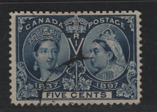 Lot 44 Canada SC#54 5c Dark Blue Queen Victoria, 1897 Diamond Jubilee Issue, A Fine Used Single On ABN-U Paper, Perf. 11.9 x 12, Very Shallow Hinge Thin, Only Visible In Backlight