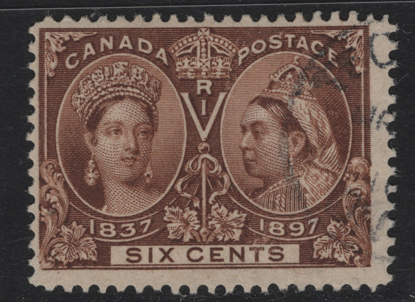 Lot 49 Canada SC#55 6c Deep Yellow Brown Queen Victoria, 1897 Diamond Jubilee Issue, A Fine Used Single On ABN-QQQQ Paper, Perf. 11.9 x 12