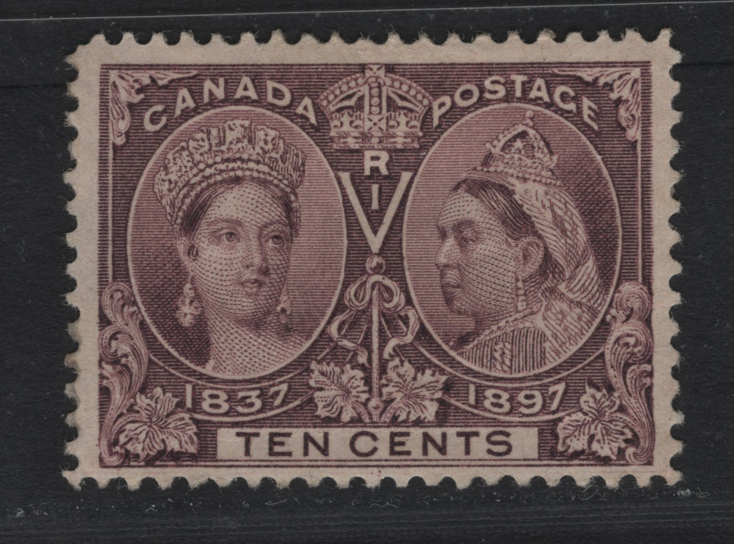 Lot 55 Canada SC#57 10c Brown Violet Queen Victoria, 1897 Diamond Jubilee Issue, A Good Disturbed OG Single On ABN-W Paper, Perf. 12, Shallow Thin & Horizontal Crease At Base