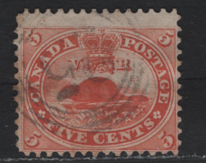 Lot 6 (C) Canada #15 5c Vermillion Beaver, 1859-1864 First Cents Issue, A Fine Used Single, Medium Horizontal Wove Paper, Unchecked As To Exact Paper Type, 4 Rinf #35 Numeral Cancel For Prescott, VC, Rated As Very Scarce (5).