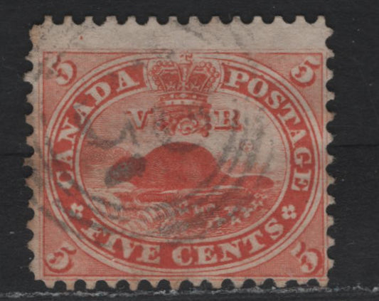 Lot 6 (C) Canada #15 5c Vermillion Beaver, 1859-1864 First Cents Issue, A Fine Used Single, Medium Horizontal Wove Paper, Unchecked As To Exact Paper Type, 4 Rinf #35 Numeral Cancel For Prescott, VC, Rated As Very Scarce (5).