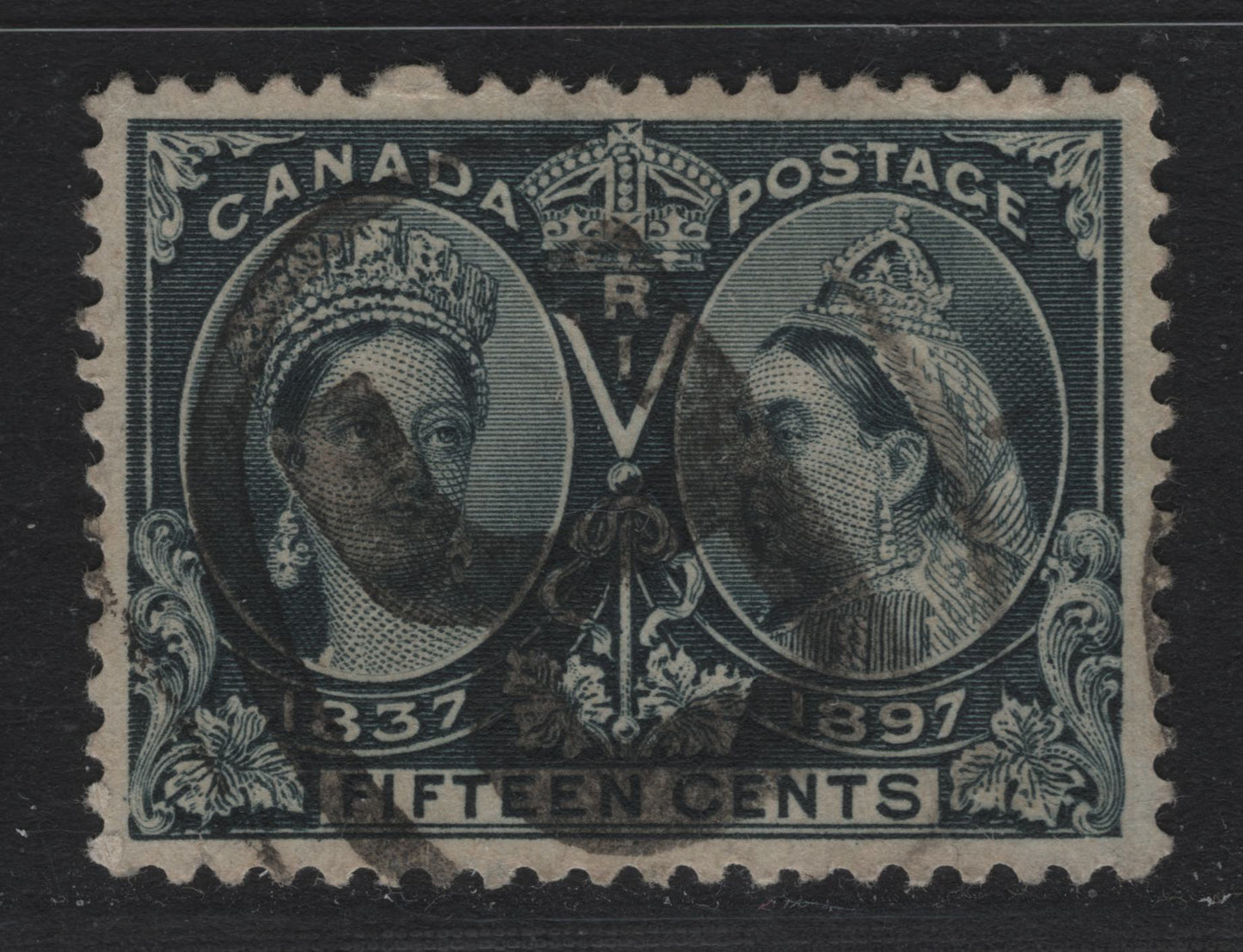 Lot 61 Canada #58 15c Blue-Black Queen Victoria, 1897 Diamond Jubilee Issue, A Fine Used Single, ABN-AAAA Paper, Perf 12x11.9, Very Light Corner Crease At UR, Bold & Clear 'R' Registered Cancel.