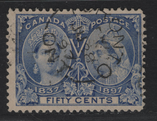 Lot 68 Canada #60 50c Ultramarine Queen Victoria, 1897 Diamond Jubilee Issue, A Fine Used Single, ABN-AAAA Paper, Perf 11.9, June 28 1897 Toronto Split Ring Cancel.