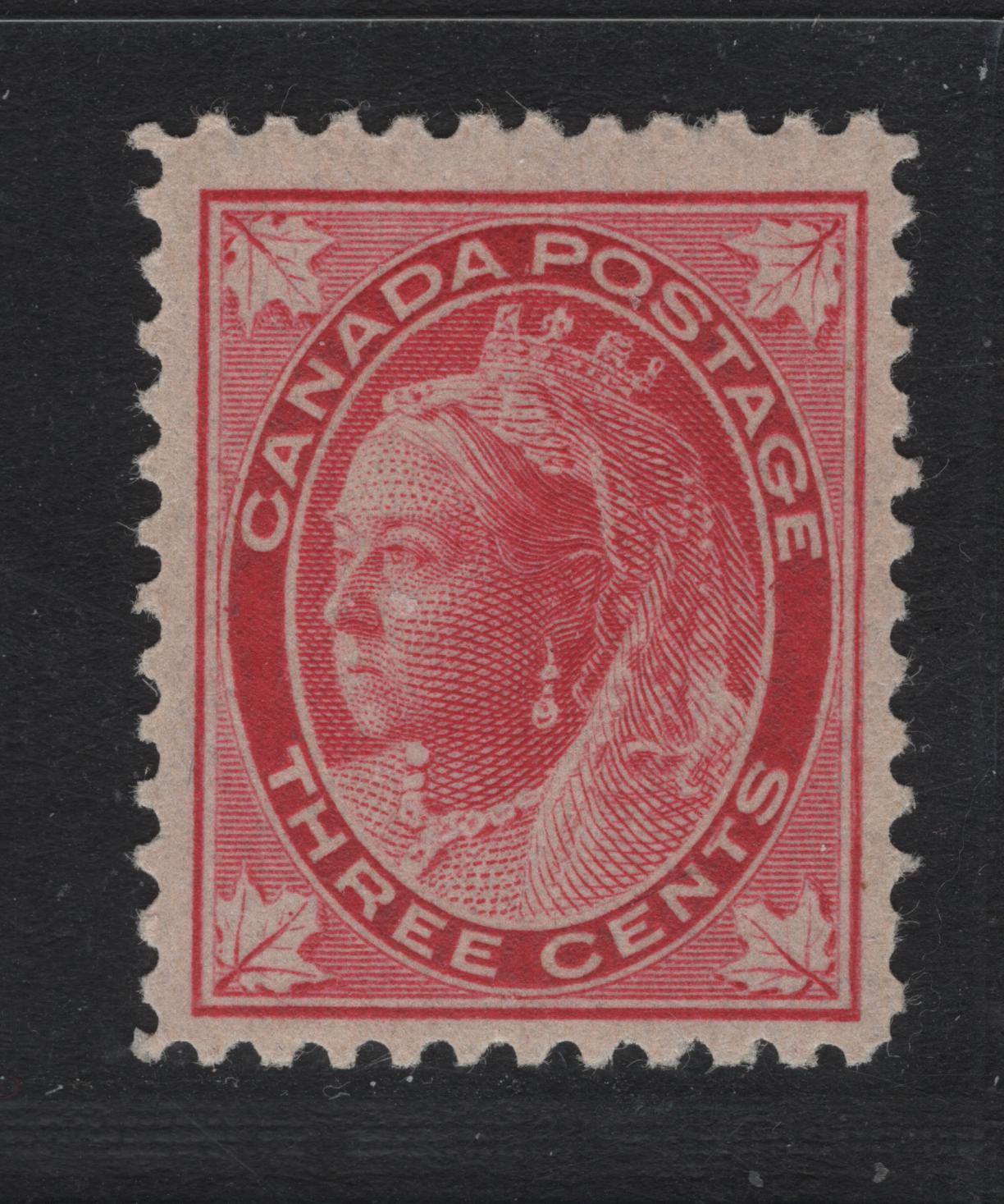 Lot 79 Canada (C) #69 3c Carmien Rose Queen Victoria, 1897-1898 Maple Leaf Issue, A FNH Single, ABN-Y Paper, Perf 11.9x12