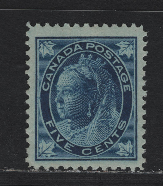 Lot 81 Canada #70 5c Dark Blue Queen Victoria, 1897-1898 Maple Leaf Issue, A VFOG Single, ABN-FF Paper, Perf 12x11.9, Small Diagonal Gum Bend Mentioned For Accuracy.