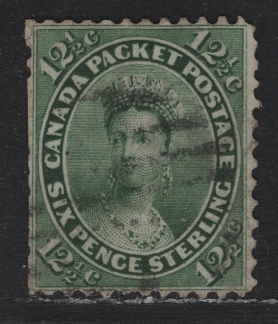 Lot 9 (C) Canada #18i 12.5c Olive Green Queen Victoria, 1859-1864 First Cents Issue, A Very Good Used Single, Medium Opaque Wove Paper, Unchecked As To Specific Type, Well Centered, But Perfs Trimmed Along The Left Side.