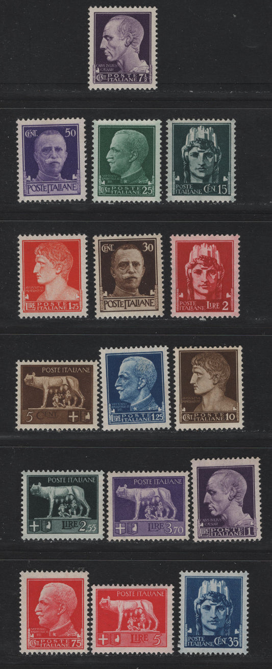 Lot 102 Italy SC#213-216, 218-227 5c - 5l Olive Brown - Rose Red, 1929-1942 Imperial Series Issue, 16 F/VFNH Singles, Crown Wmk