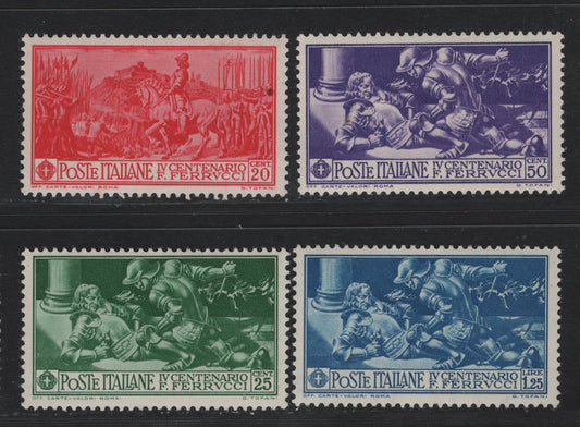 Lot 107 Italy SC#242-245 20c - 1.25l+25c Rose Red - Deep Blue, 1930 4th Cent of Death Of Francesco Ferucci Issue, 4 VFNH Singles, Inclusuion on 20c