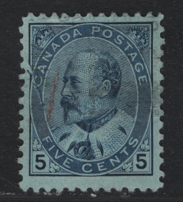 Lot 11 Canada #91 5c Blue, 1903-1908 King Edward VII Issue, A Very Fine Used Single, ABN-CCCCC Paper, Perf 11.9, Showing A Pre-Print Crease Affecting The 'C' of Canada & Around The Medallion, Well Centered & Lightly Cancelled, 17x21.4mm.